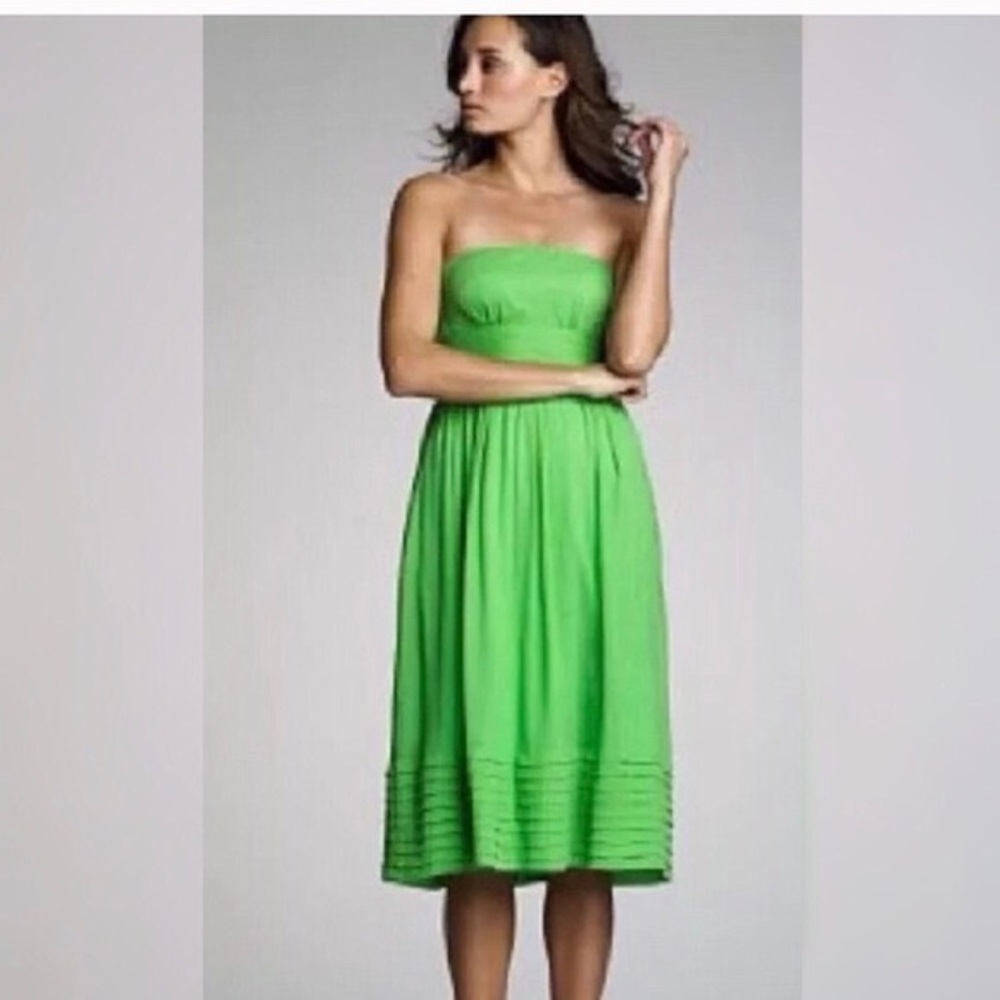 Strapless J. Crew Juliet green silk cocktail dress